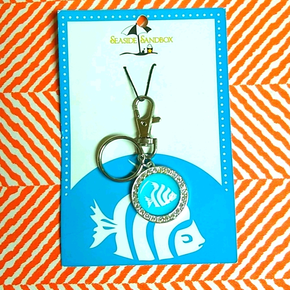3 For $15 Aqua Tropical Fish Cabochon Key Ring
